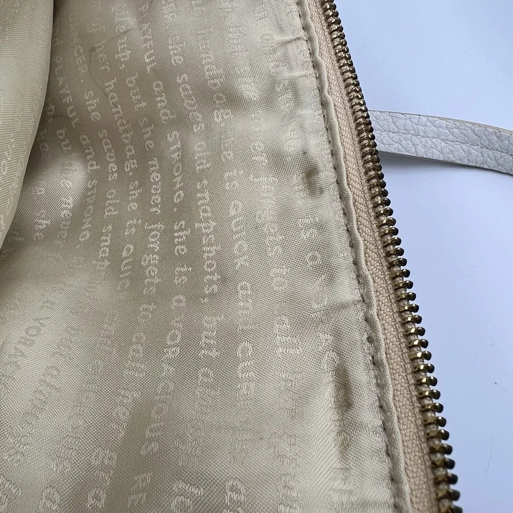 Kate Spade Pebbled‎ Leather Satchel Tote Bag Beige Zip Top Shoulder Purse